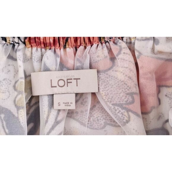 Loft Womens Floral Off-Shoulder Blouse Size Small Ruffled Short Sleeves Career - Picture 2 of 5